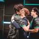 Kim celebrates with Olleh after an LCS match.